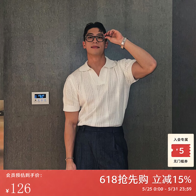 我是大卫美式镂空网眼纹理短袖polo衫男夏季韩系轻熟风t恤衫针织上衣 白色 XL