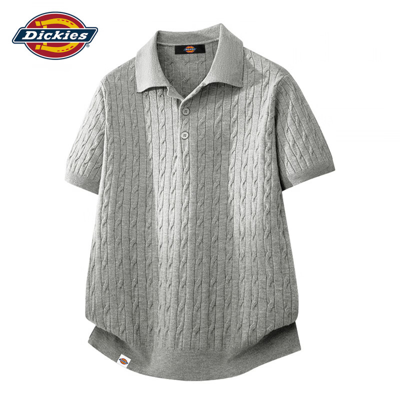Dickies老钱风肌理感短袖POLO衫男士2026夏季新款宽松休闲五分半上衣服装 浅灰色 【官方正品】 薄款 2XL 【建议140-160斤】