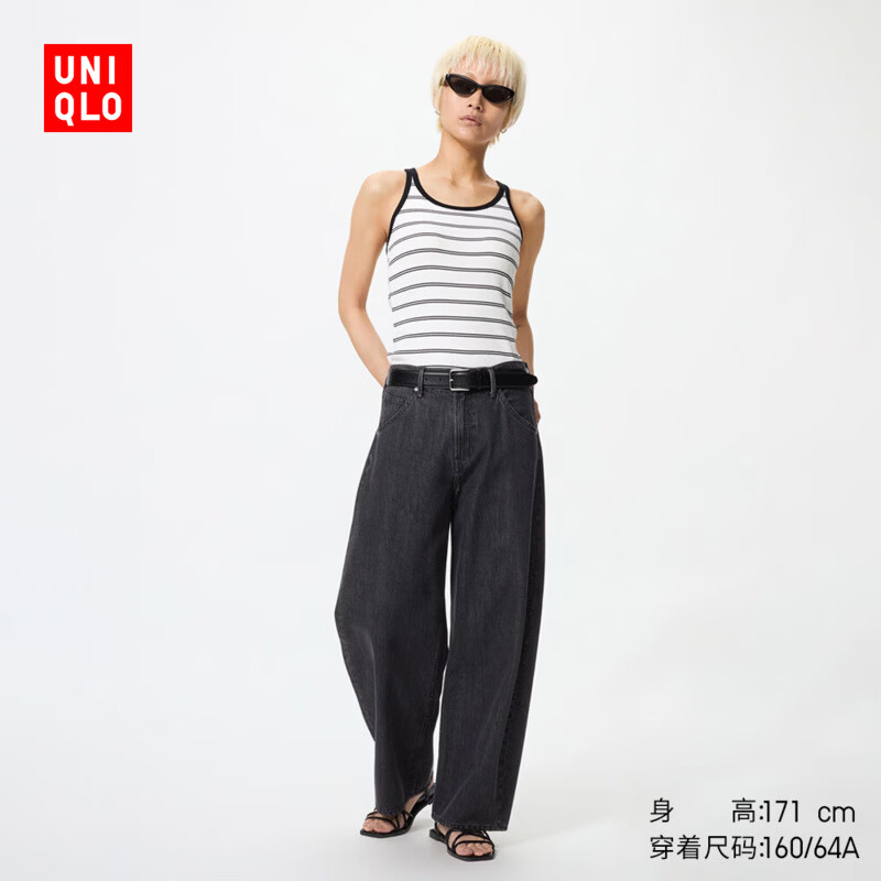 优衣库宽松廓形牛仔裤常规款女装男装/弯刀镰刀裤子479000 482280 482280/08深灰色 36 /175/90B