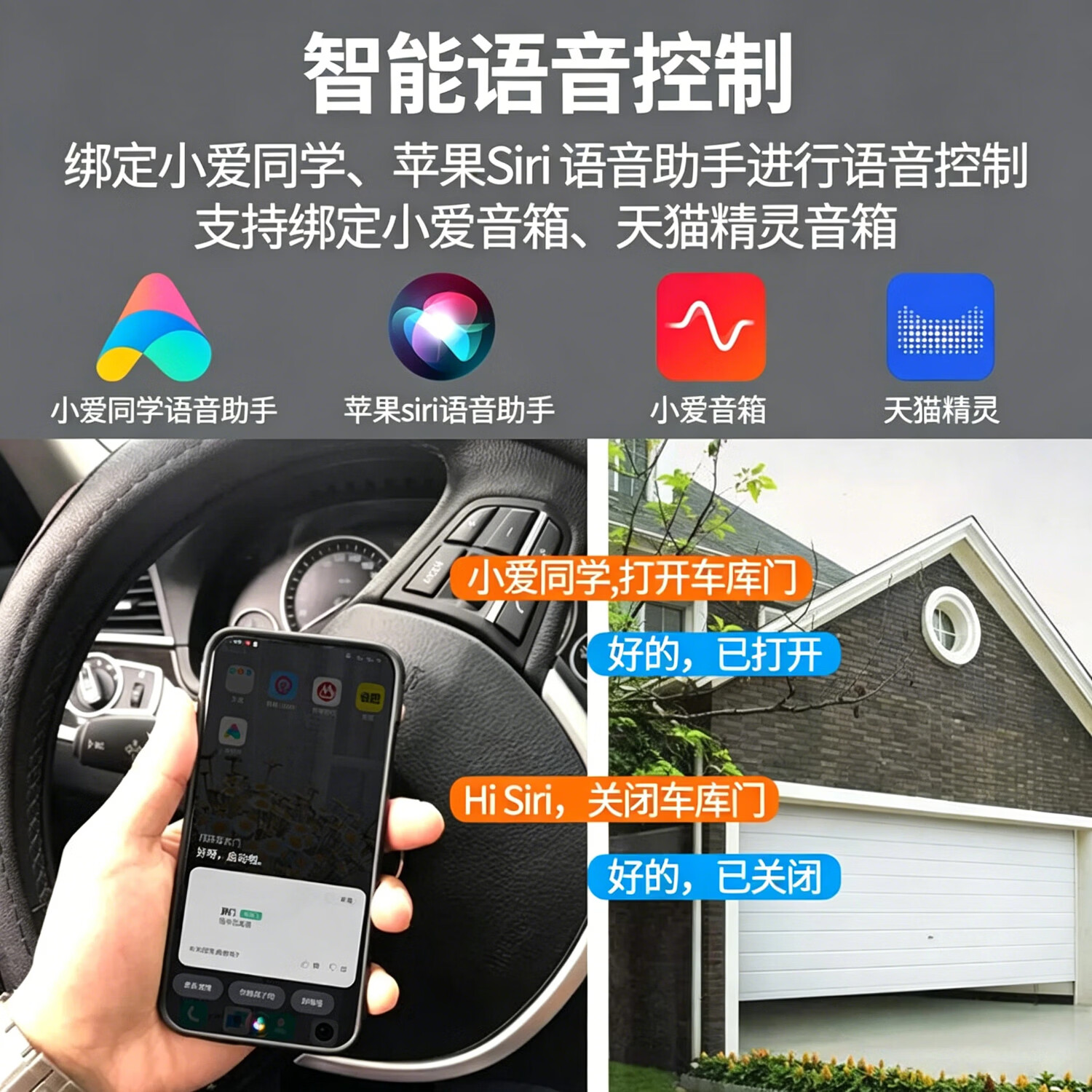 麒石手机远程控制定制翻板门车库门平移门遥控器加密芯片电动语音开门 德国索玛定制版