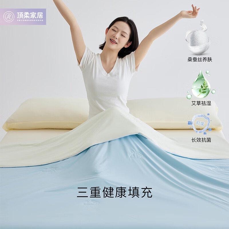 顶柔(DINGROU)棉花糖小冰被子a类凉感冰丝夏凉被夏季单人裸睡空调被可水洗睡被 云柔蓝【凉感升级】-棉花糖A类 双人款:200*230cm