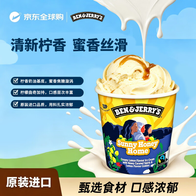 BEN & JERRY'S本杰瑞阳光蜂蜜之家冰激淋465ml/桶 美国进口