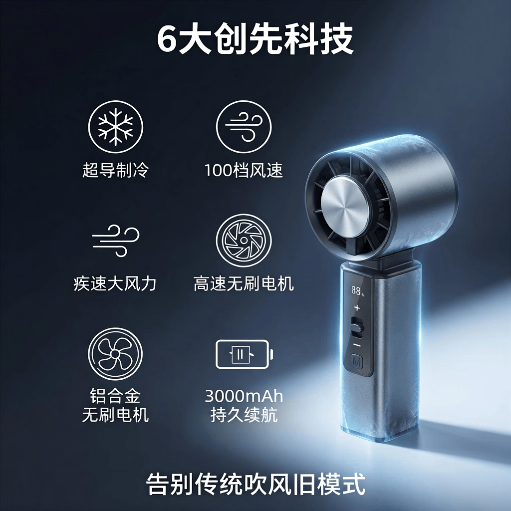 戴松手持风扇制冷劲风半导体可冰敷超长续航高级学生上课办公桌风扇/USB小风扇 高级深空灰【2秒制冷】 3000mAh