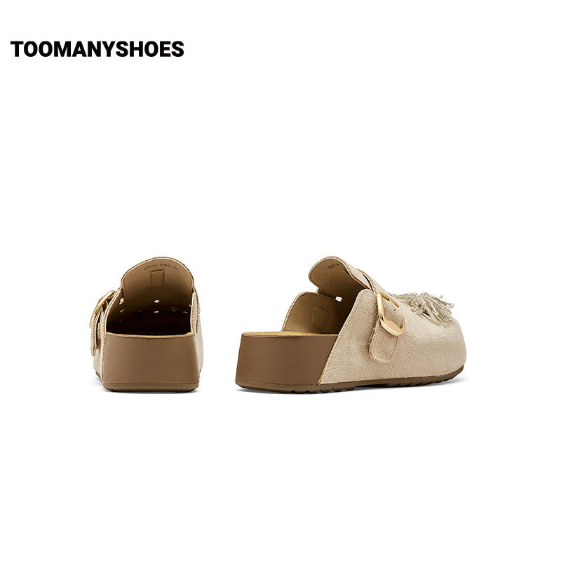 TOOMANYSHOES26秋新款仙女棒经典休闲厚底增高包头柔软勃肯拖鞋 米色 39