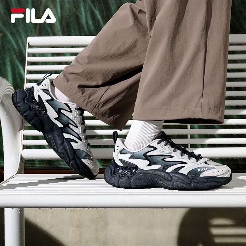 斐乐（FILA）官方易烊千玺同款男鞋休闲鞋透气老爹鞋新款蕨草鞋3代网面运动鞋 南极灰/黑沙灰-AB 42