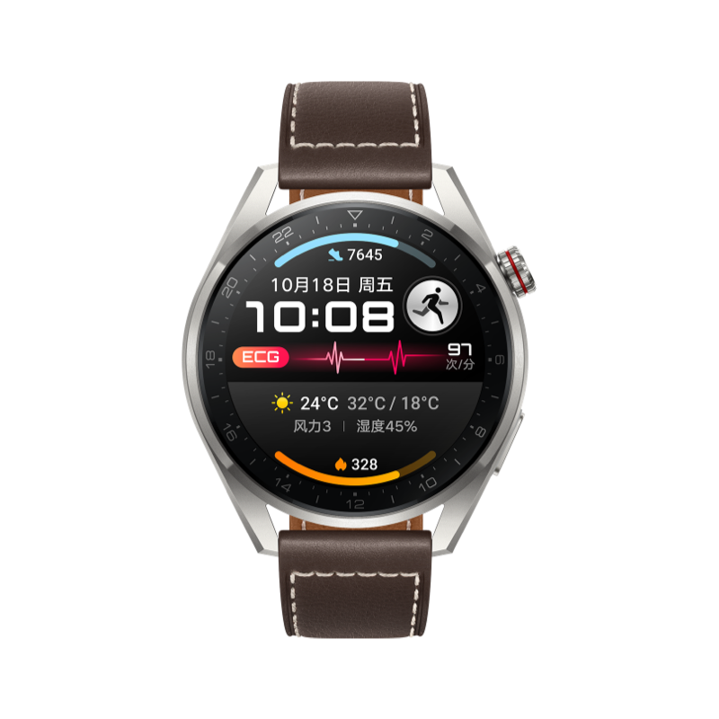 HUAWEI 华为 WATCH 3 Pro New 时尚款 eSIM智能手表 1.43英寸  棕色真皮表带（GPS、血氧、ECG）