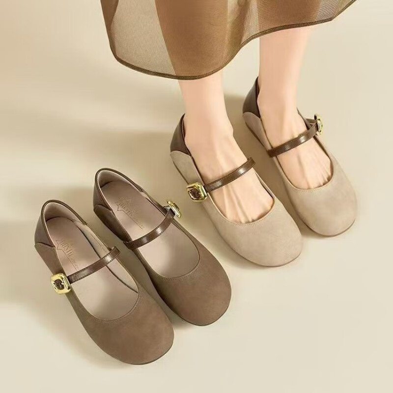 昌祥回力圆头软底勃肯单鞋女豆豆鞋2025春季新款平底百搭磨砂玛丽珍小皮鞋 米色 40