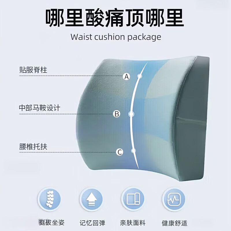 PWDDH办公室靠枕护腰椅子靠背腰枕工位久坐神器腰垫沙发车载记忆棉 深灰色【升级竹炭款】 枕套 办公室人手一个 护腰