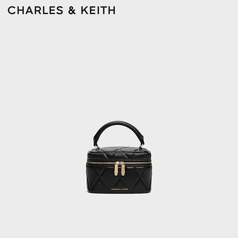 CHARLES&KEITH菱格链条手提斜挎小方包盒子包包女包生日礼物送女友CK2-80782534 Black黑色 小包