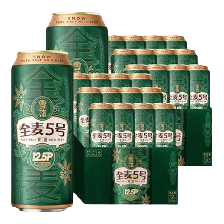雪花全麦5号 全麦芽高浓度醇香啤酒 全麦芽酿造 500mL 24罐 组合装