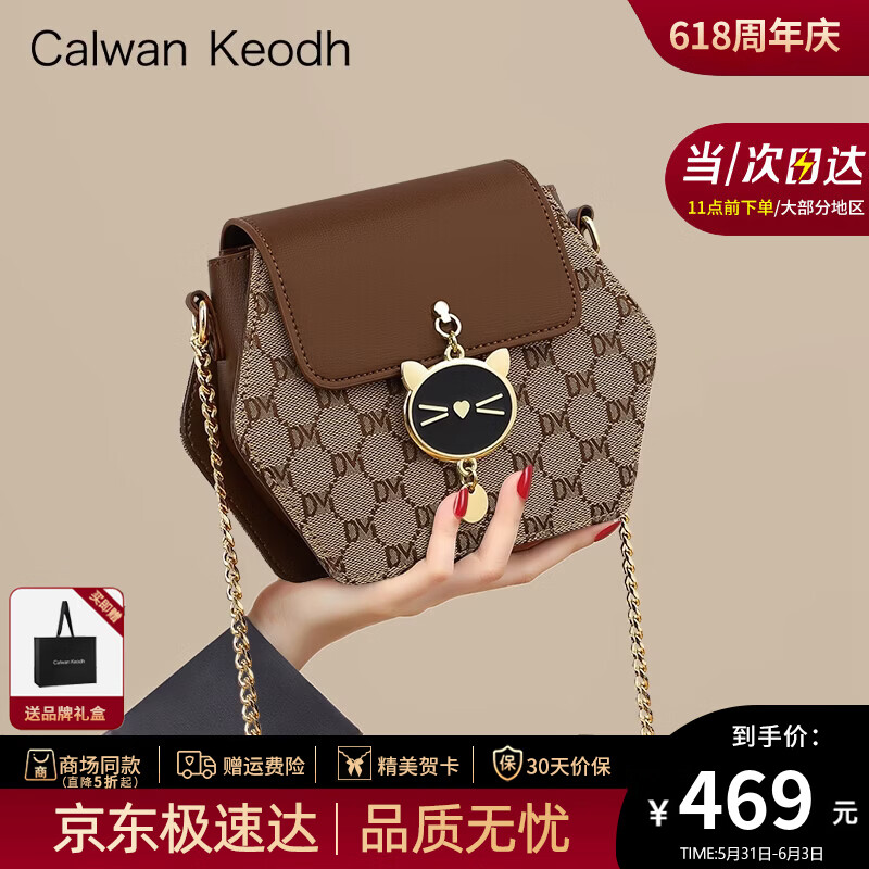 CALWAN KEODH轻奢包包女包2026新款斜挎包单肩小圆包生日礼物高级感送女友老婆 咖啡色-(附近仓/今,次日达)