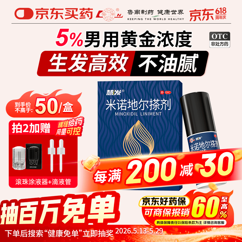 鲁南慧发 米诺地尔搽剂 5％60ml脱发严重男专用防脱生发固发斑秃发际线增长液洗发水脱发白发酊搽剂泡沫凝胶