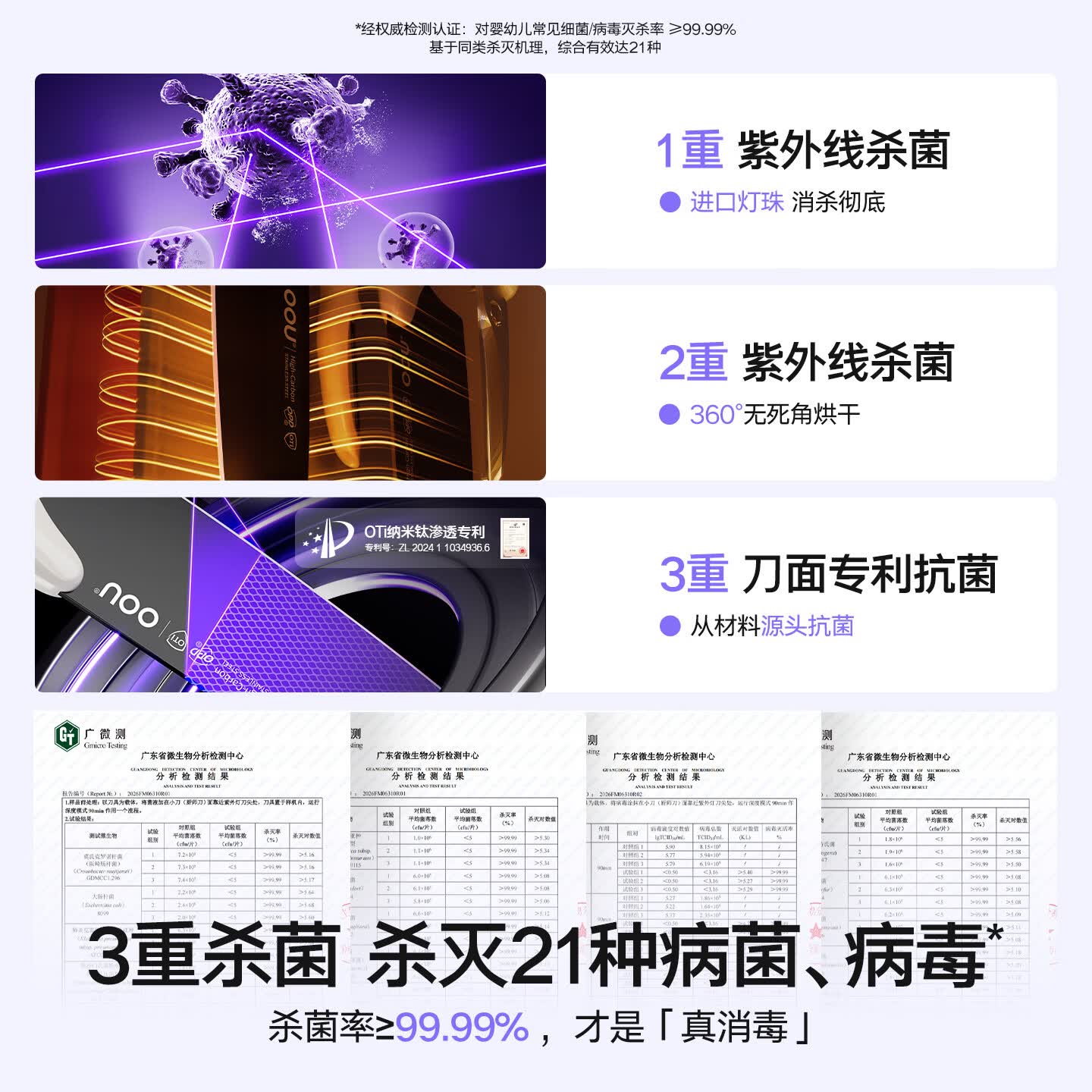 OOU兔宝钛刀德国不锈钢刀具套装菜刀消毒舱刀架防锈水果刀剪刀套装 【标准版】净化舱辅食钛刀 6件套