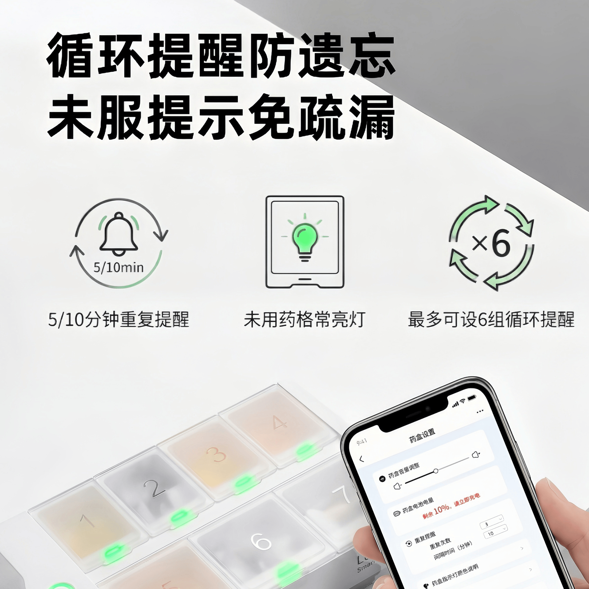 优乐合LE-CARE居家智能药盒 三重提醒 服药定时提醒神器升级大容量 蓝牙 【蓝牙款】 声光微信提醒 同步家人 大容量