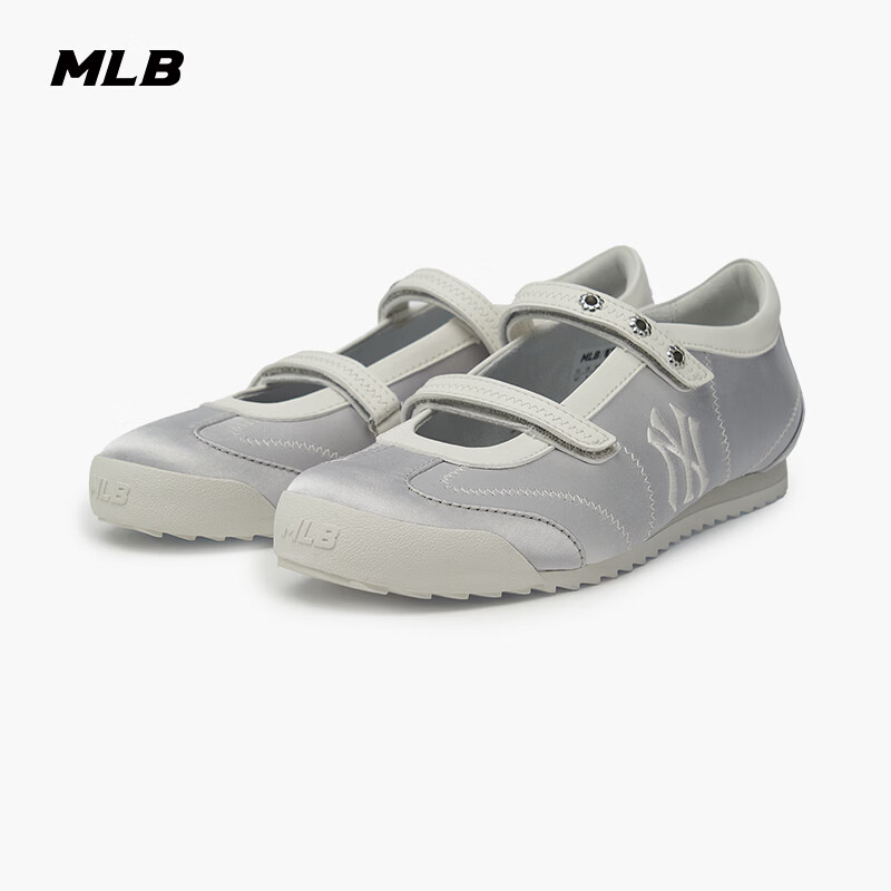 MLB官方 缎面芭蕾风时尚阿甘鞋百搭德训鞋薄底鞋26夏季新款SXRN1 纽约洋基队/银色 38.5