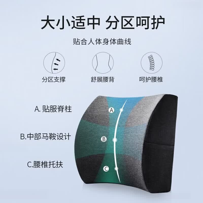 PWDDH办公室靠枕护腰椅子靠背腰枕工位久坐神器腰垫沙发车载记忆棉 深灰色【升级竹炭款】 枕套 办公室人手一个 护腰
