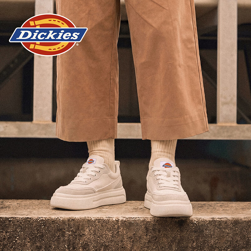 Dickies品牌男鞋2026秋季新款厚底透气复古百搭增高防滑耐磨休闲运动板鞋 米灰 42