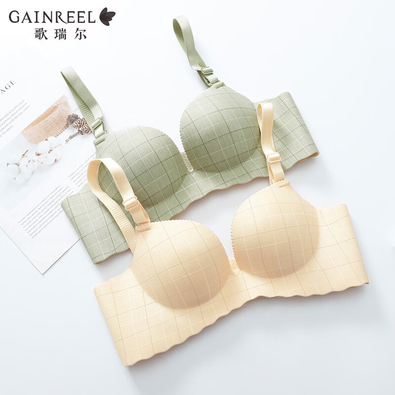 Gainreel歌瑞尔法式浪漫小胸显大内衣女防下垂收副乳聚拢无钢圈舒适文胸罩 绿色 70C