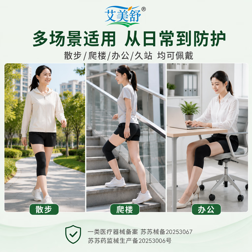 艾美舒医用护膝压力膝套男女款减压支撑久站久坐登山运动防滑透气护具 薄荷蓝 医用级压力膝套 XXL 码 2只装
