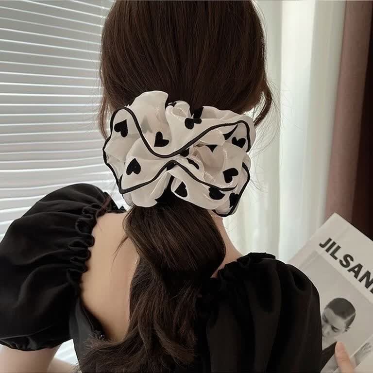 气质丸子头大肠发圈女时尚大号米白头绳发饰ins扎头发绳皮筋头饰 【森系网纱小花】发圈1个