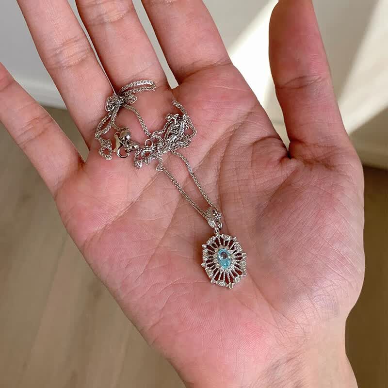 叁悦梵艺赛里木湖蓝项链女复古轻奢高级感布契拉提风锆石锁骨链 赛里木湖蓝锆石项链(铜镀白金色)