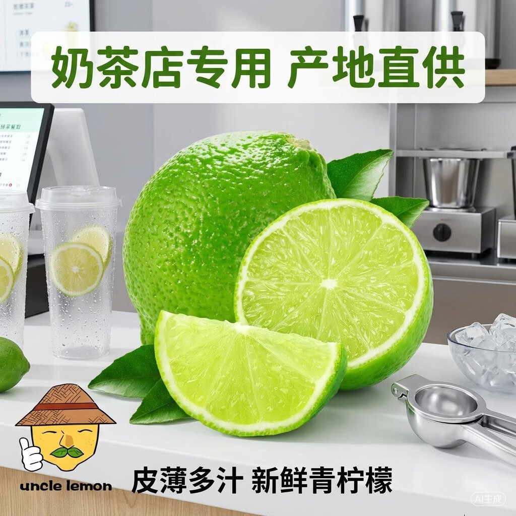 uncle lemon四川安岳柠檬新鲜青柠檬果园现发水果榨汁切片奶茶店专用果汁 5斤青柠檬 单果重量100-150g