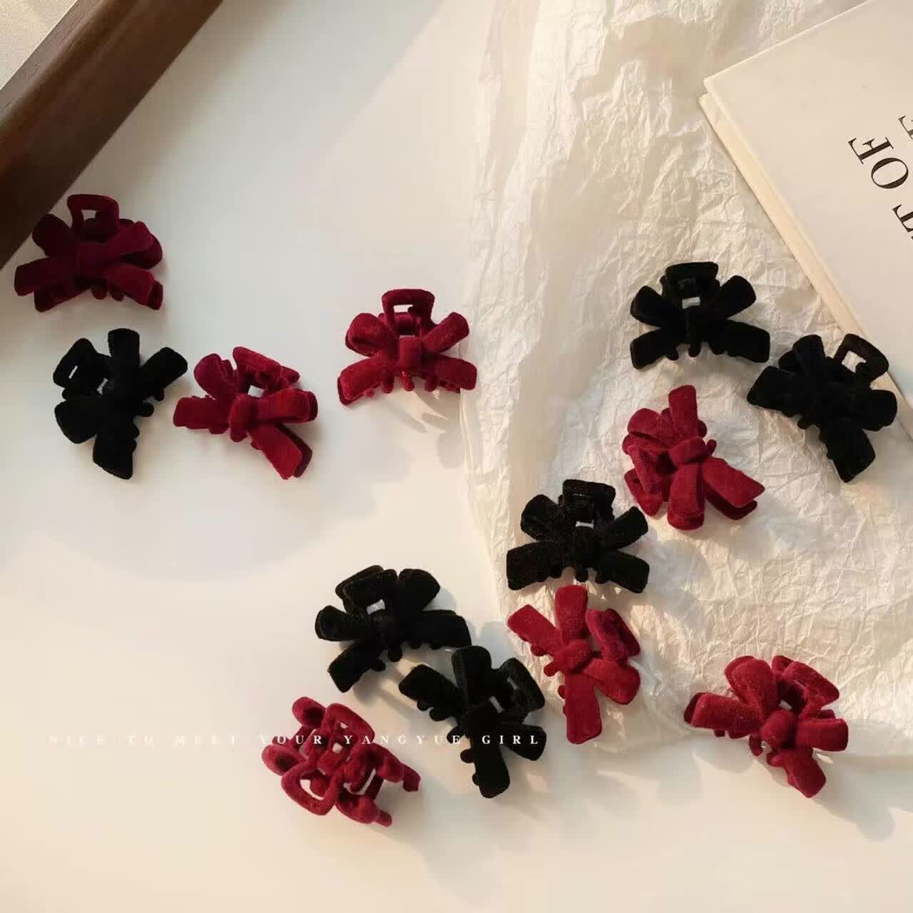 高级感丝绒蝴蝶结小抓夹刘海发夹复古公主夹子头饰女小号碎发夹 【绒面碎发夹】随机款1个