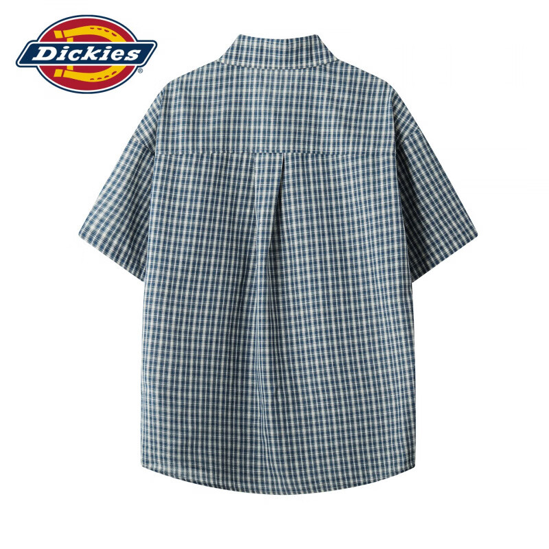 Dickies美式复古休闲短袖衬衫男士2026夏季新款宽松舒适百搭潮牌上衣服装 黑格 M 推荐95-110斤
