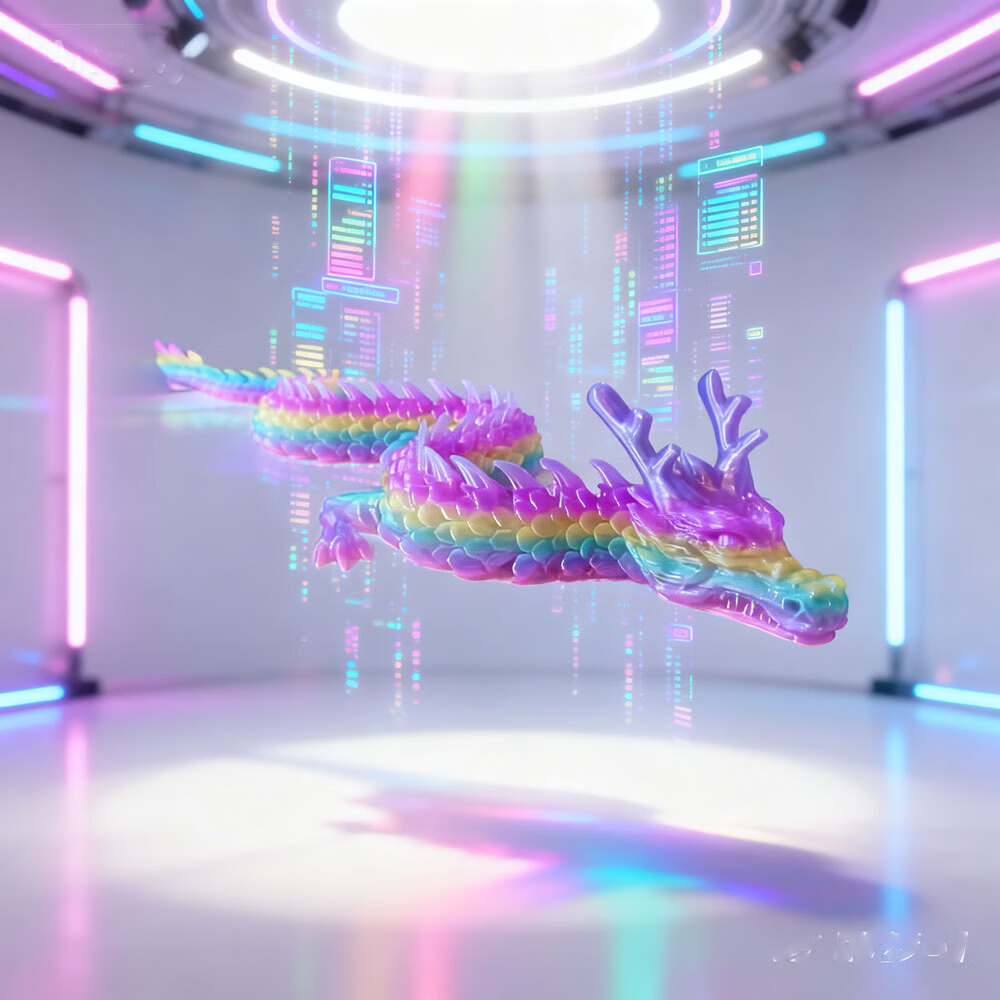 3D玩具打印中国龙礼物仿真龙周边模型3d手办88cm金龙王水晶彩虹龙 水晶彩虹中国龙88厘米（紫龙角）