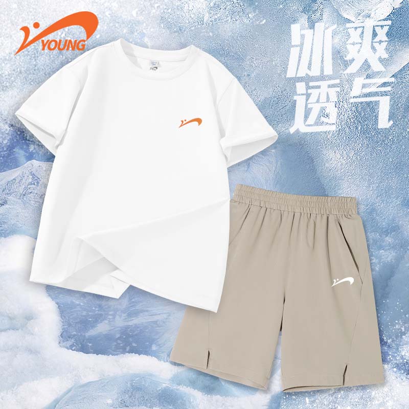 贵人鸟童装儿童速干衣运动套装男童短袖夏季冰丝2026新款男孩夏装 白/黑K-黑/白 110