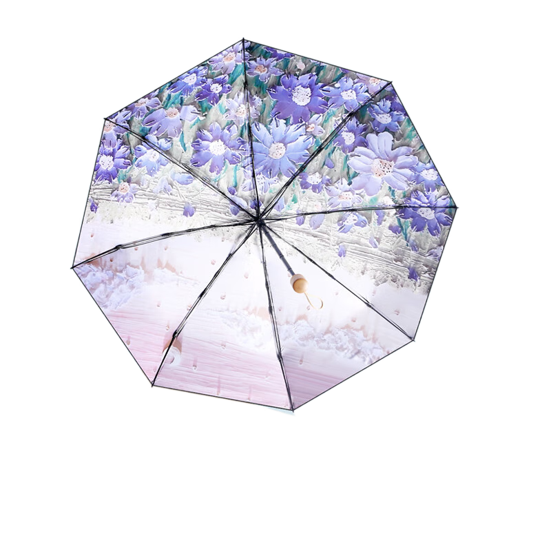 雙層雙花太陽傘女插畫手繪風(fēng)小巧便捷五折晴雨兩用折疊遮陽防曬傘 雙層雙花】繁星羅蘭 小巧便捷】