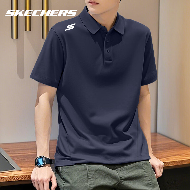 斯凯奇（Skechers）速干t恤男冰丝短袖polo衫2026新款夏季透气商务高品质上衣 -026R奥德赛灰【翻领冰丝速干】 L /175 （ 推荐120-140斤）
