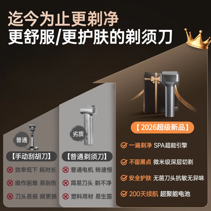 飒望德国剃须刀电动男士2026新款往复式小锤子全身水洗剃须不留黑点刮胡刀热卖第一送男友爸爸生日礼物 星空灰【往复式精钢三刀头 护肤不夹须】 往复式剃须刀男士刮胡子最干净的 生日礼物高档实用