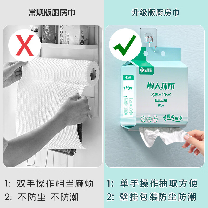 洁丽雅懒人抹布一次性厨房专用加厚洗碗布干湿两用悬挂式擦手纸 3提*450抽【悬挂式懒人抹布】送挂钩