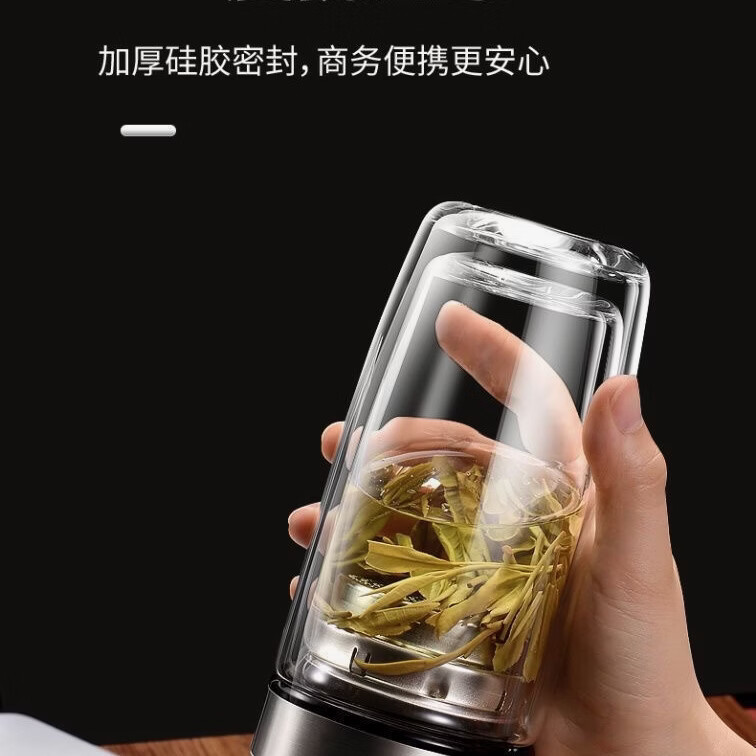 舒馨双层加厚高硼硅鹅蛋玻璃杯304全钢盖大容量家用办公耐高温喝水杯 钢盖双层400ml【杯套+杯刷】 容量