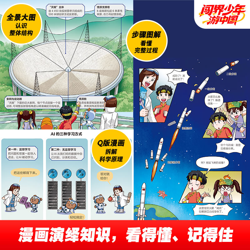 闯界少年游中国全3册6-9岁小学生三四五六年级科学类书籍工程前沿科技太空和深海科技启蒙绘本课外阅读读物漫画科普百科全书 【3册】闯界少年游中国 套装