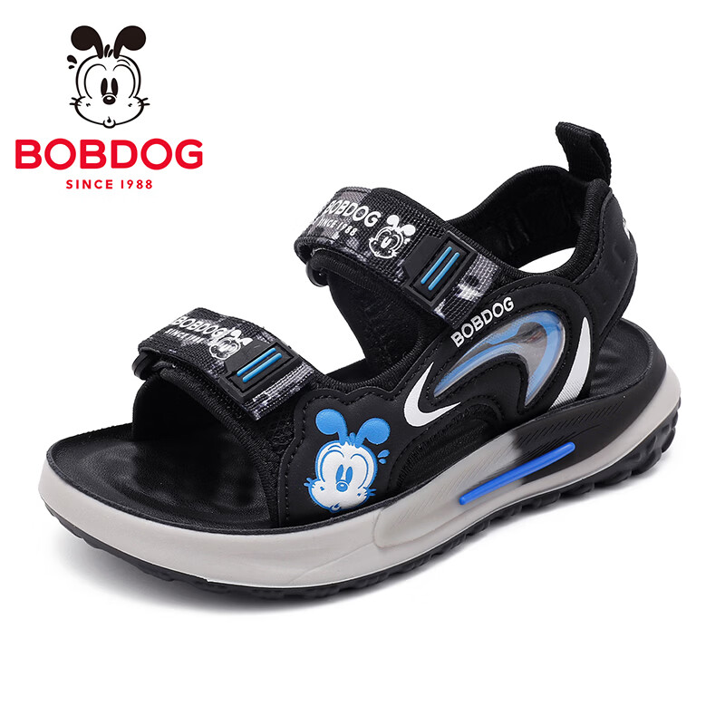 巴布豆（BOBDOG）童鞋男童露趾凉鞋夏季男孩溯溪鞋2026新款潮款儿童鞋子 黑/星空蓝62061 29 适合脚长17.5cm