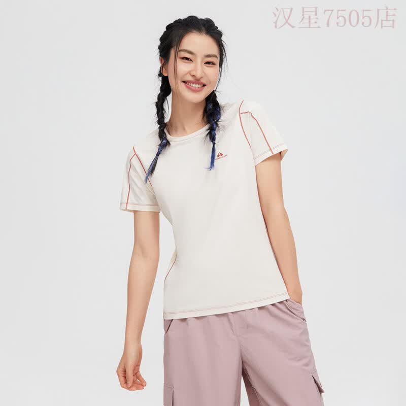 拓路者（Pioneer Camp）索罗娜棉感吸湿速干t恤女款夏季户外跑步运动圆领短袖上衣 浅杏色 S