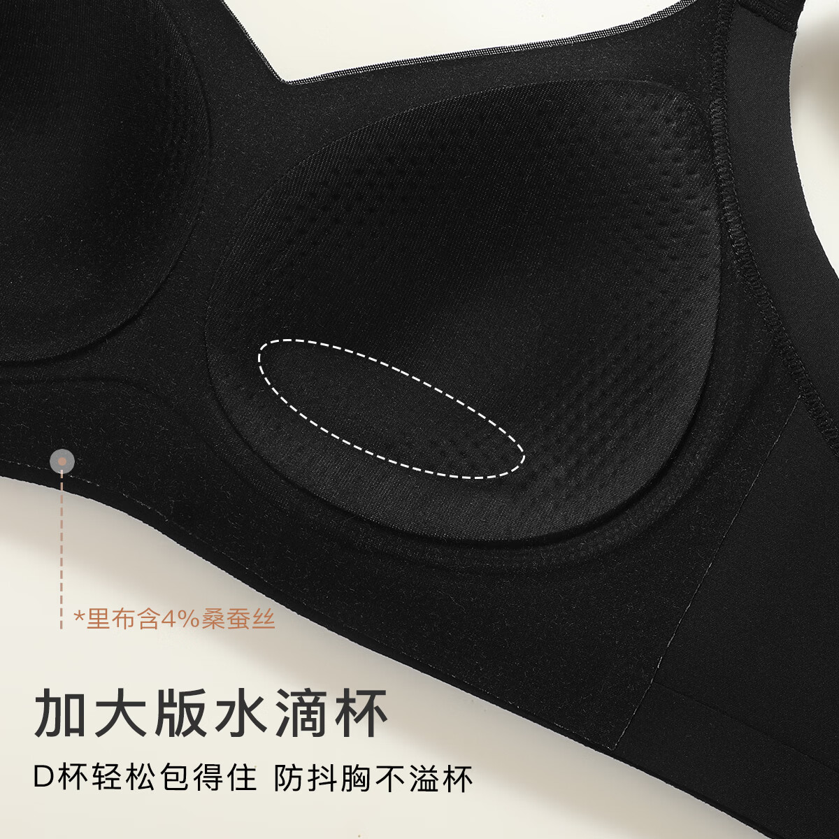 梦芭蒂内衣女无痕文胸粉底液反重力提拉聚拢大码无钢圈上托收副乳胸罩 子夜黑 3XL 适合95BCD