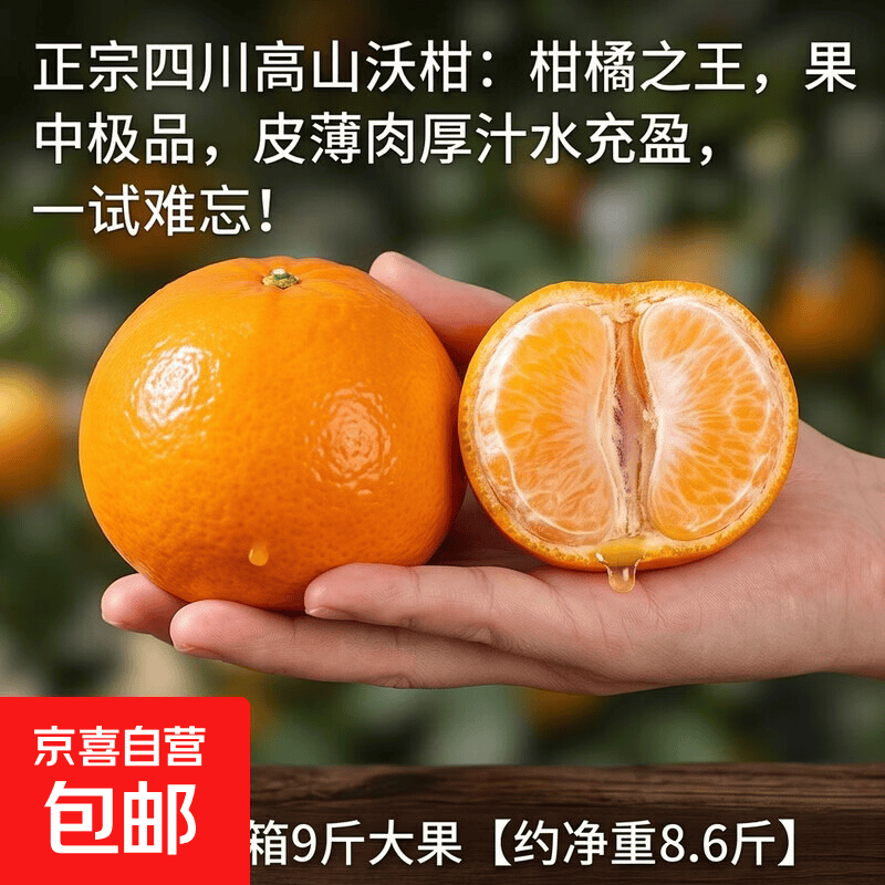 正宗四川高山沃柑新鲜当季水果大果桔子蜜橘砂糖柑橘整箱京东物流 带箱9斤大果【约净重8.6斤】
