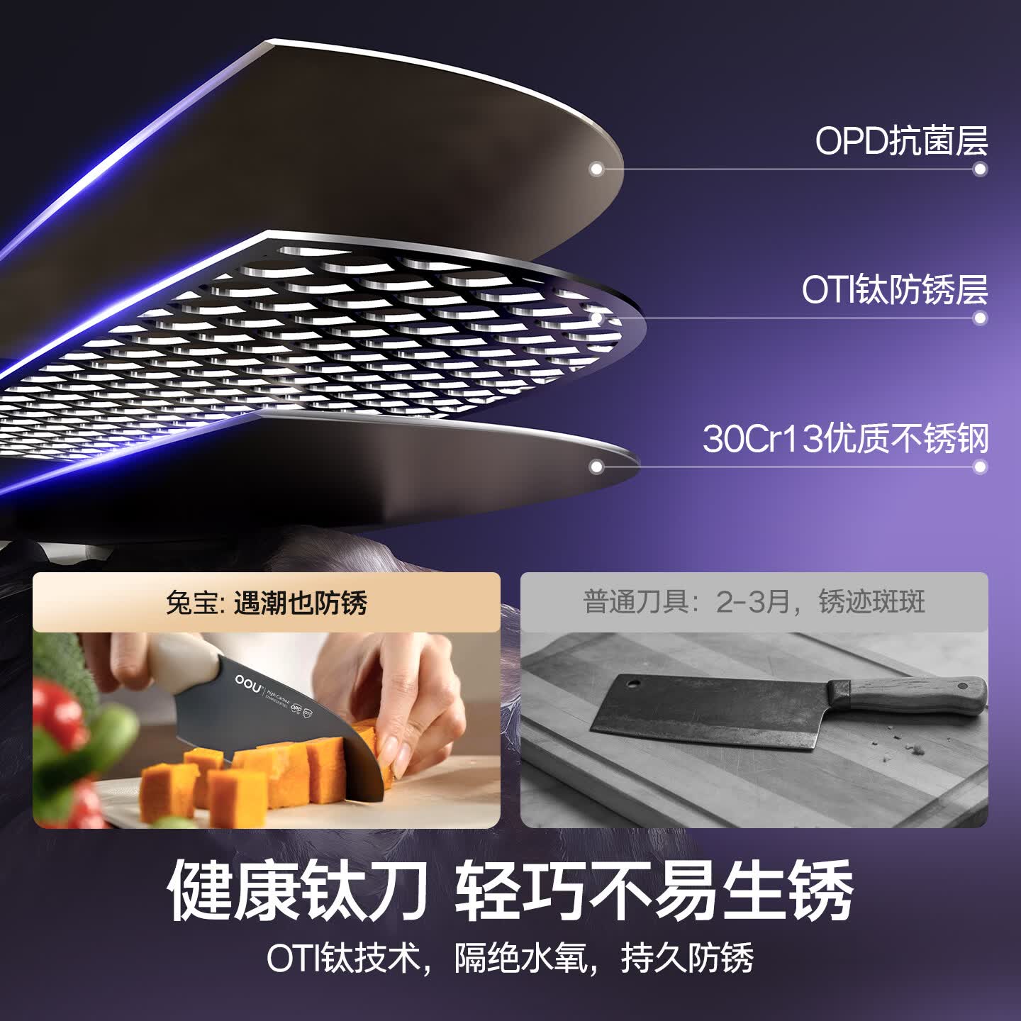 OOU兔宝钛刀德国不锈钢刀具套装菜刀消毒舱刀架防锈水果刀剪刀套装 【标准版】净化舱辅食钛刀 6件套