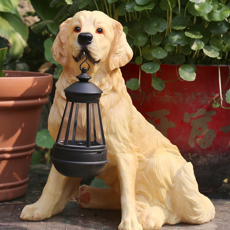 庭院摆件 别墅户外太能灯园艺装饰树脂动物仿真小狗摆件 带灯狗黄