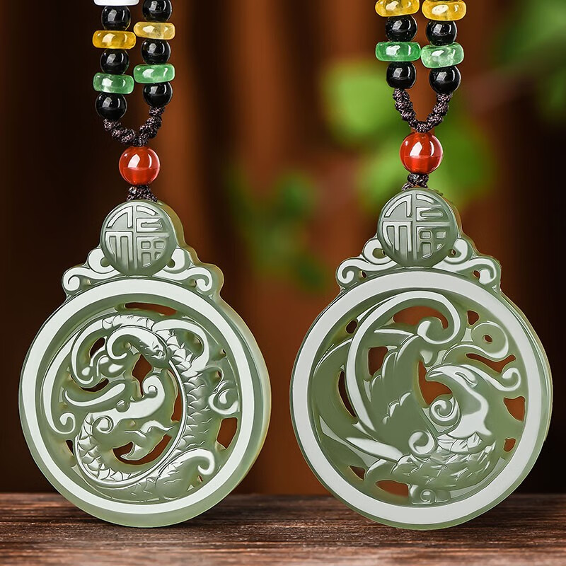 铭闽和田玉凤对玉吊坠 情侣款玉佩玉坠玉石挂件 龙凤一对