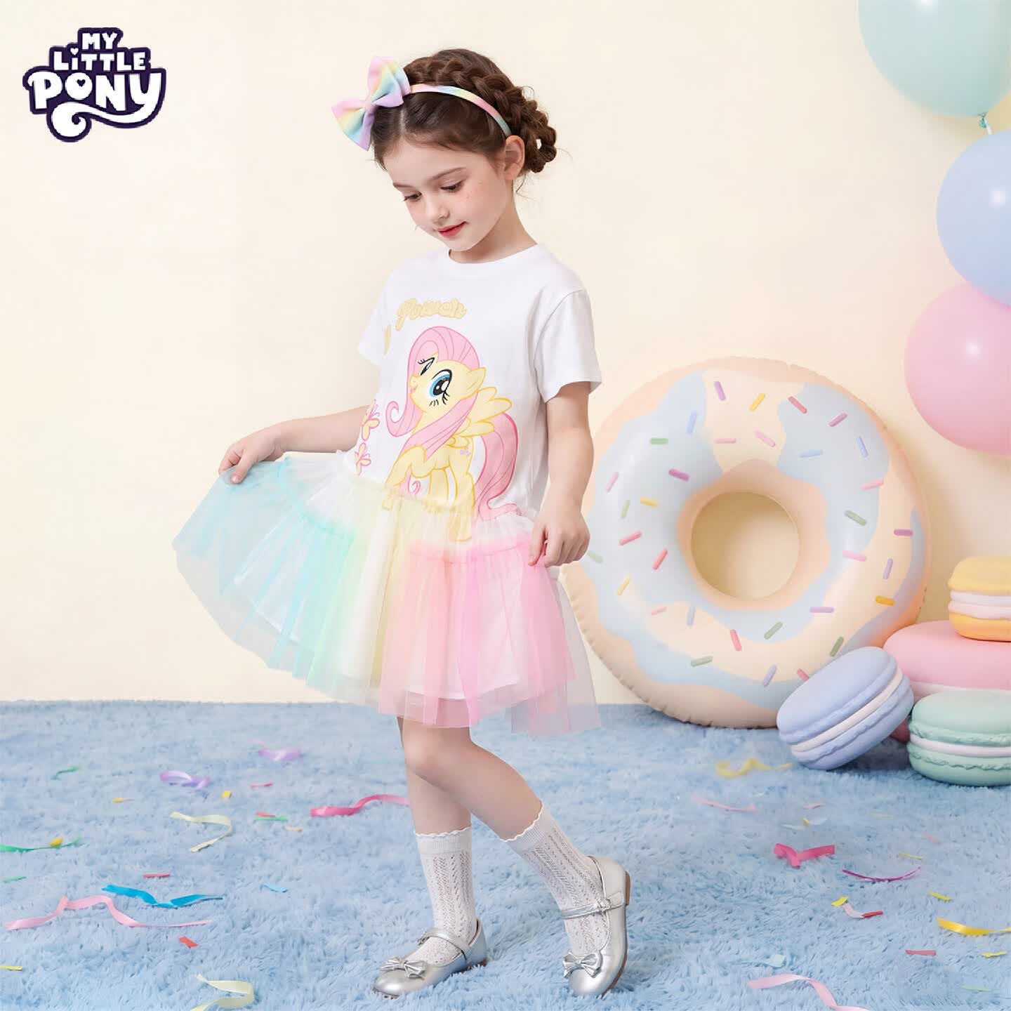 小马宝莉（MY LITTLE PONY）女童连衣裙2026夏季薄款多巴胺网纱公主裙女孩洋气小裙子 白 140 140cm