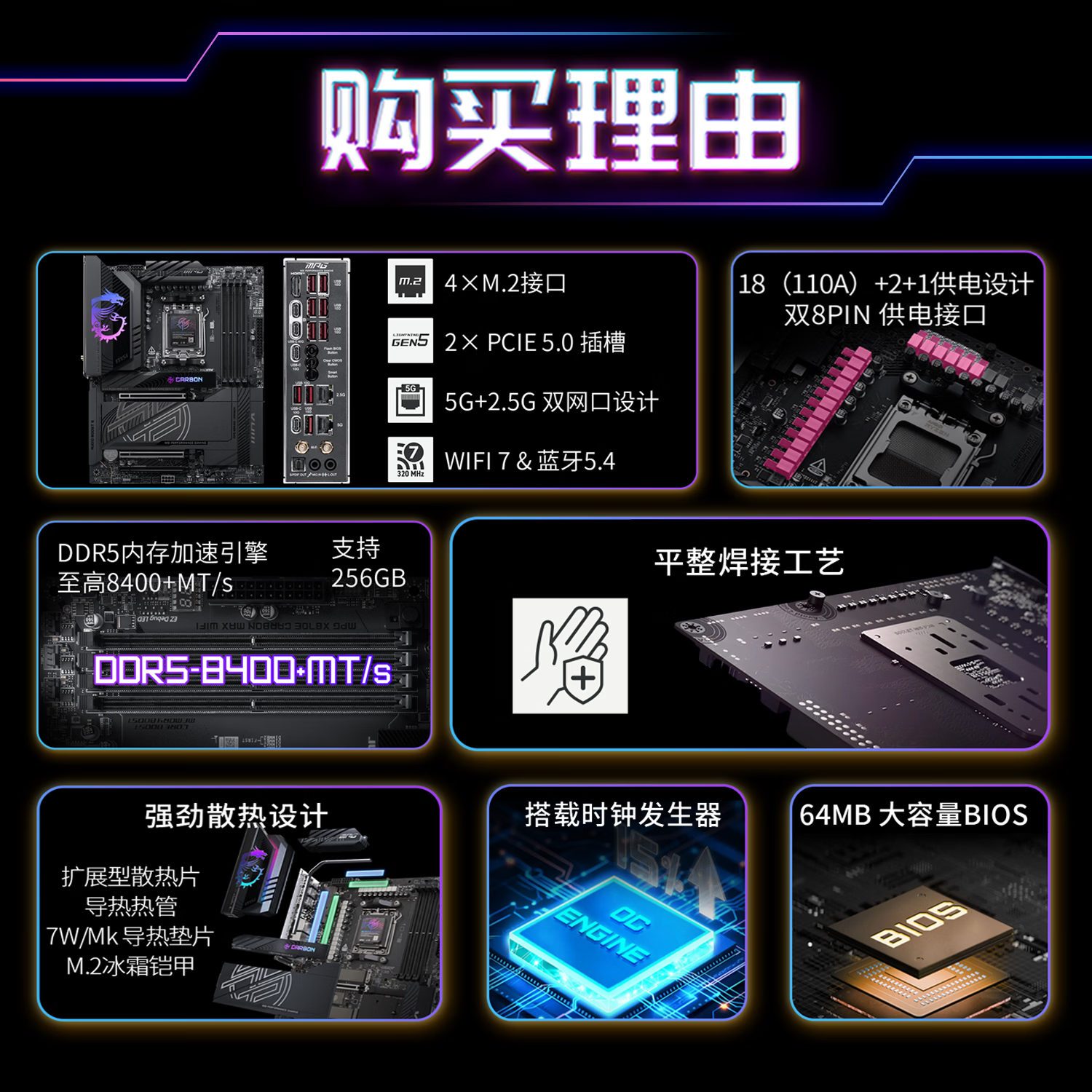 微星 MPG X870E CARBON MAX WIFI暗黑 图 3