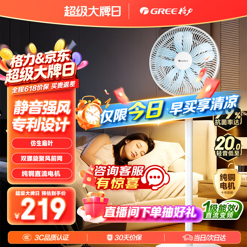 格力（GREE）【花精灵Se】一级能效直流变频轻音节能遥控电风扇卧室落地扇静音家用风扇