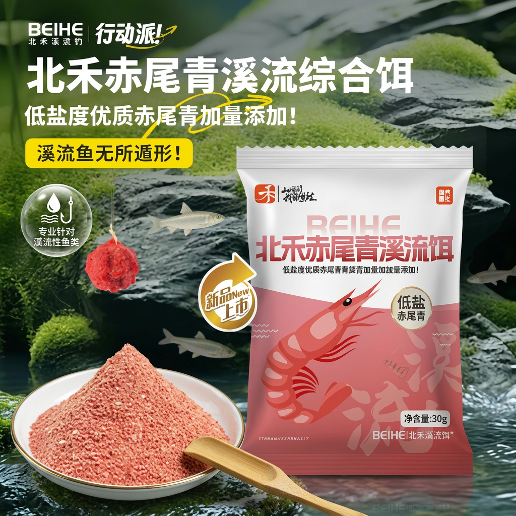 北禾赤尾青溪流饵低盐南极磷虾鱼饵 赤尾青溪流综合饵30g*10