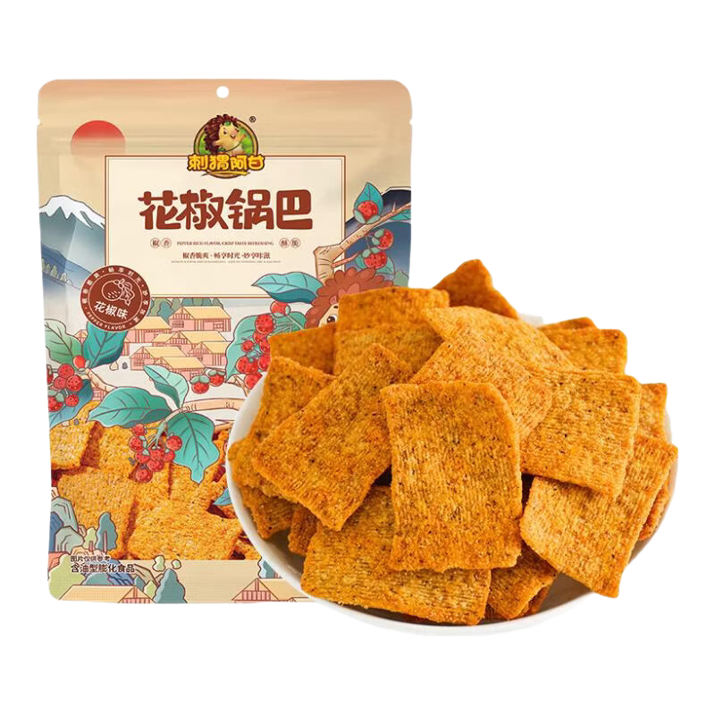 刺猬阿甘 锅巴薯条多口味办公室休闲膨化零食小吃 花椒锅巴 75g*1袋 花椒味