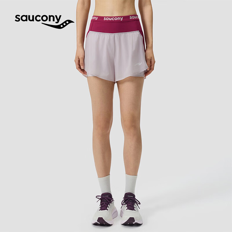 SAUCONY索康尼26春夏新品女跑步训练系列轻盈透气运动短裤 波丁紫 XL