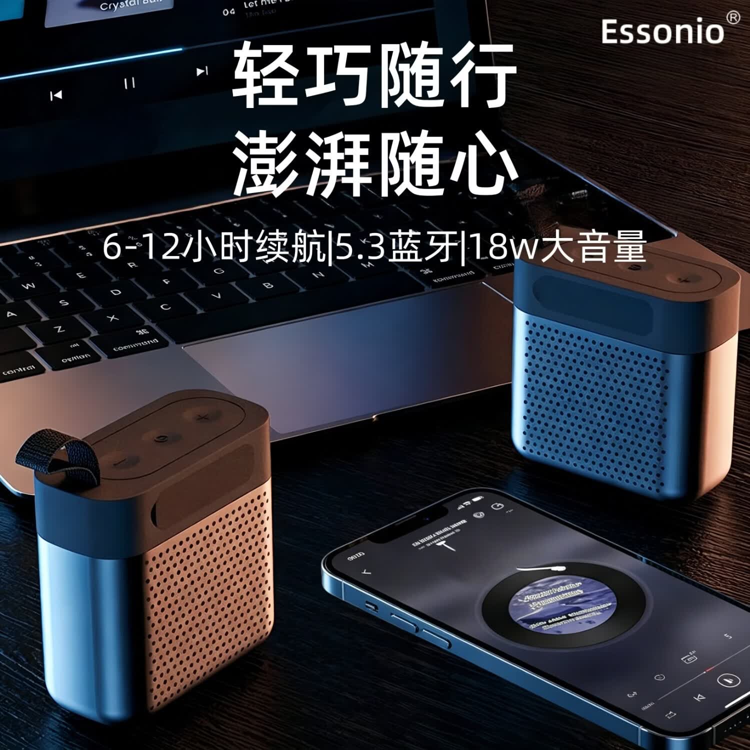 ESSONIO品牌5.3蓝牙音箱小巧便携式重低音炮IPX7防水可运动户外可家用插卡迷你型户外小音响 黑色【迷你便携+IPX7防水】 京东折扣/优惠券